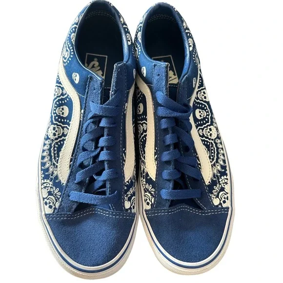Vans Old Skool Skull Bandana Blue White Skate Sneakers Shoes Mens 9 Womens 10.5 - Picture 8 of 9